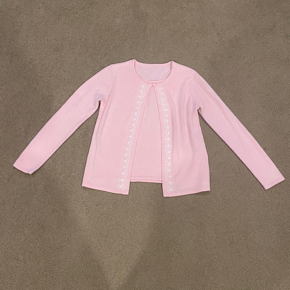 Pink Embroidered and Beaded Layered Sweater Cardigan